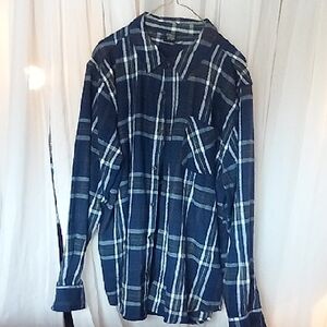 Navy Plaid Casual Button Down Shirt